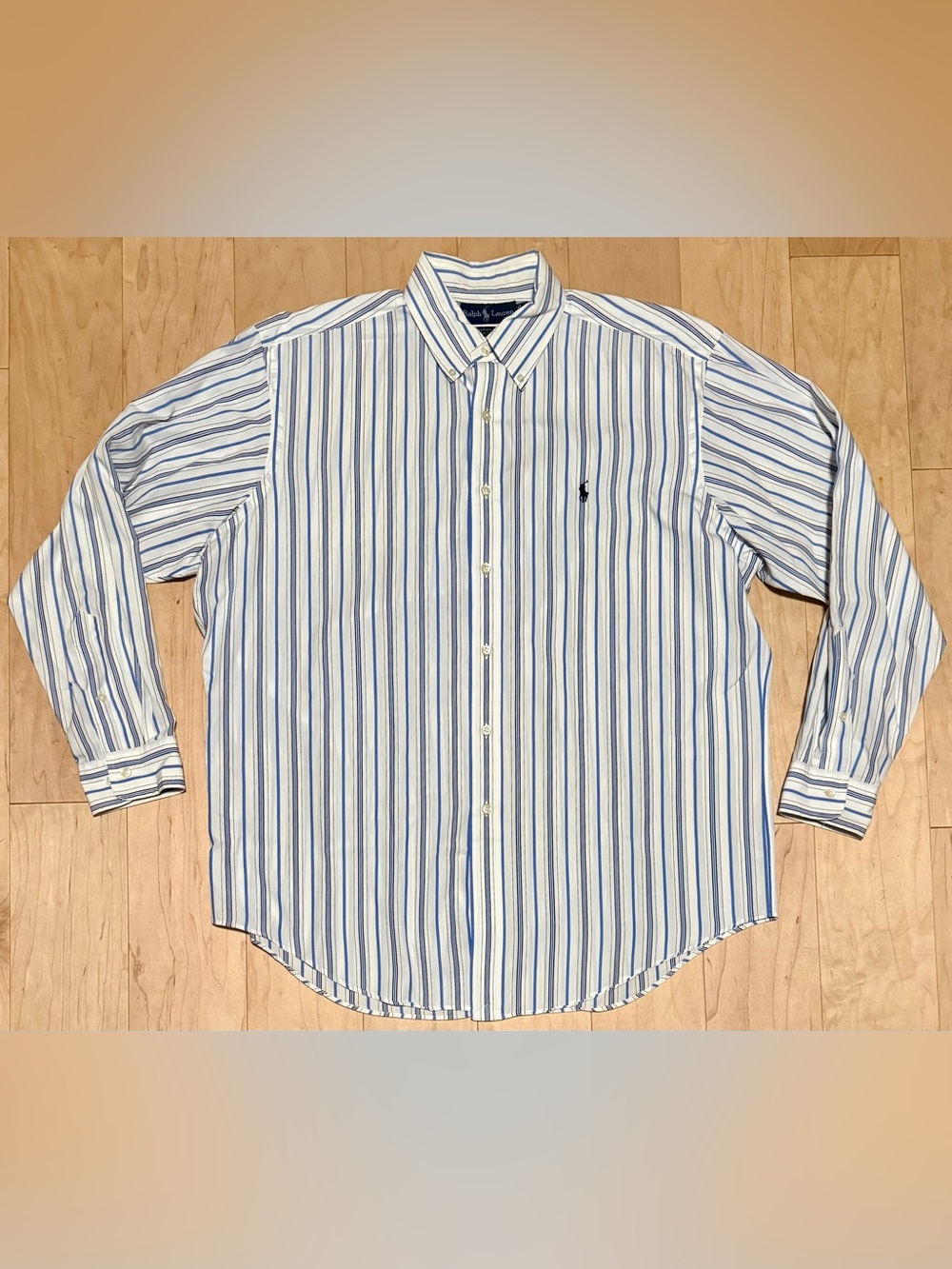 Polo Ralph Lauren Yarmouth Dress Shirt Blue White Striped Lightweight 16.5 34/35